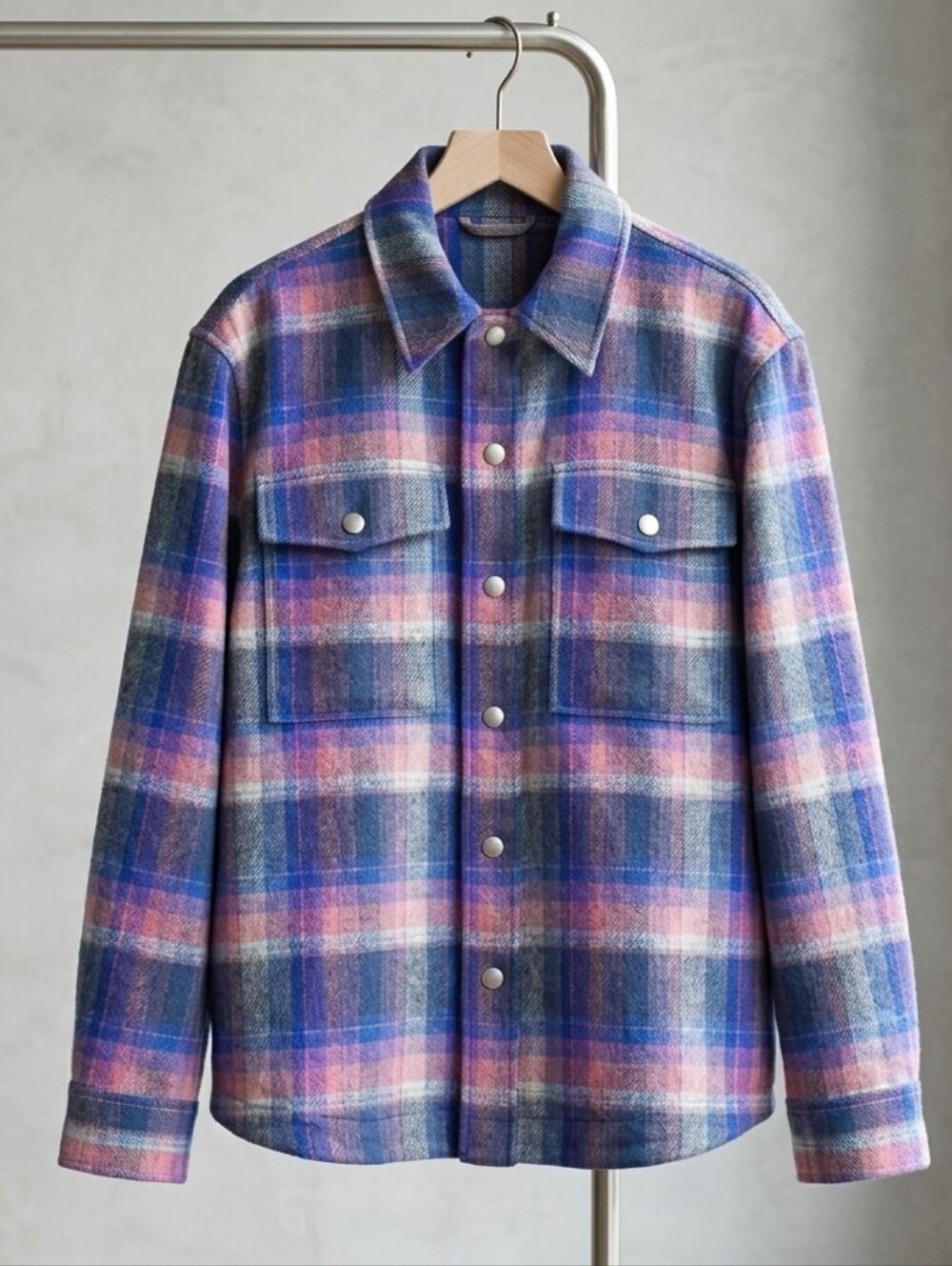 Heavyweight Cotton Plaid Overshirt / Shacket — Vibrant Purple & Blue